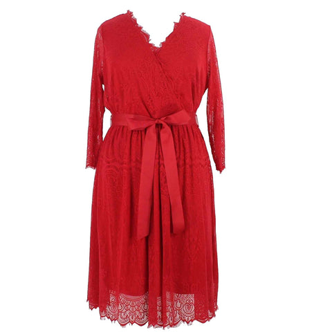Lane Bryant NEW $100 Sz 18 Red on Red Lined Belted Lace Nylon Poly Dress