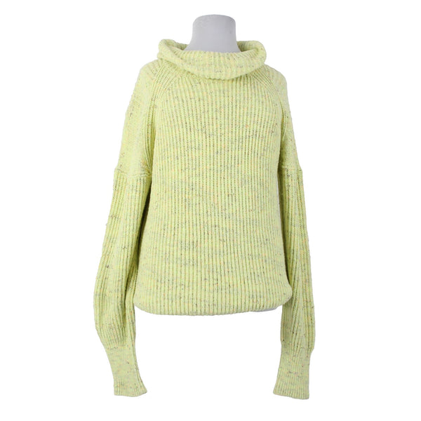 Free People Sweater Sz M Green Multi Colored Cowl Neck Knit Cotton Sweater