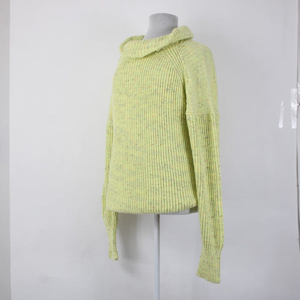 Free People Sweater Sz M Green Multi Colored Cowl Neck Knit Cotton Sweater
