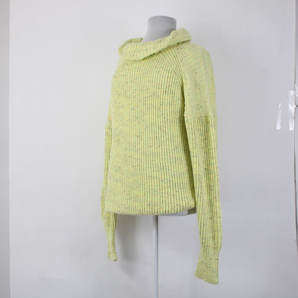 Free People Sweater Sz M Green Multi Colored Cowl Neck Knit Cotton Sweater