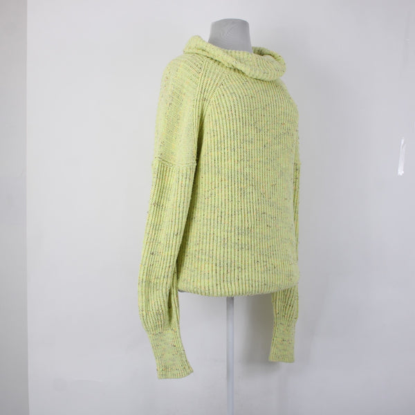 Free People Sweater Sz M Green Multi Colored Cowl Neck Knit Cotton Sweater