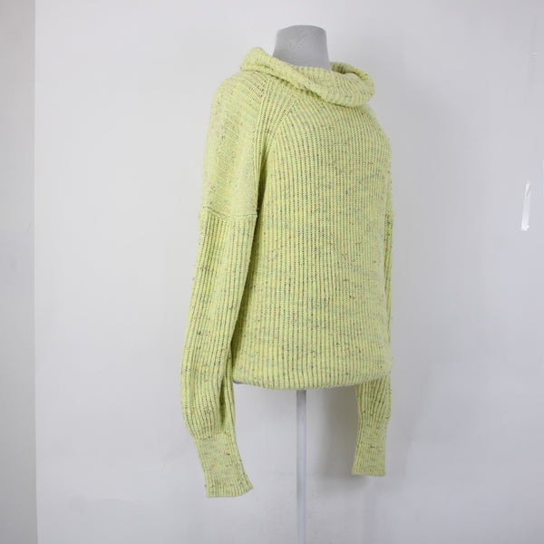 Free People Sweater Sz M Green Multi Colored Cowl Neck Knit Cotton Sweater
