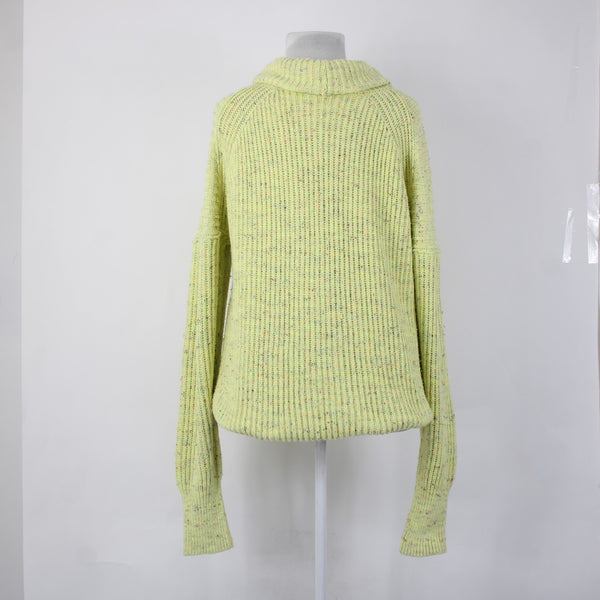Free People Sweater Sz M Green Multi Colored Cowl Neck Knit Cotton Sweater