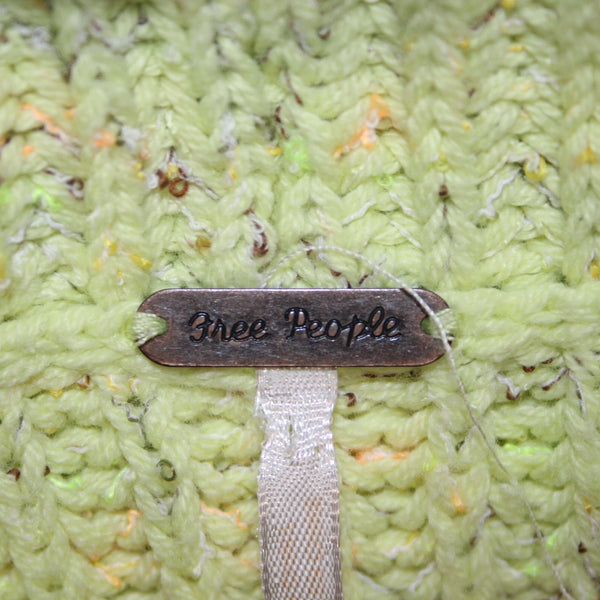 Free People Sweater Sz M Green Multi Colored Cowl Neck Knit Cotton Sweater