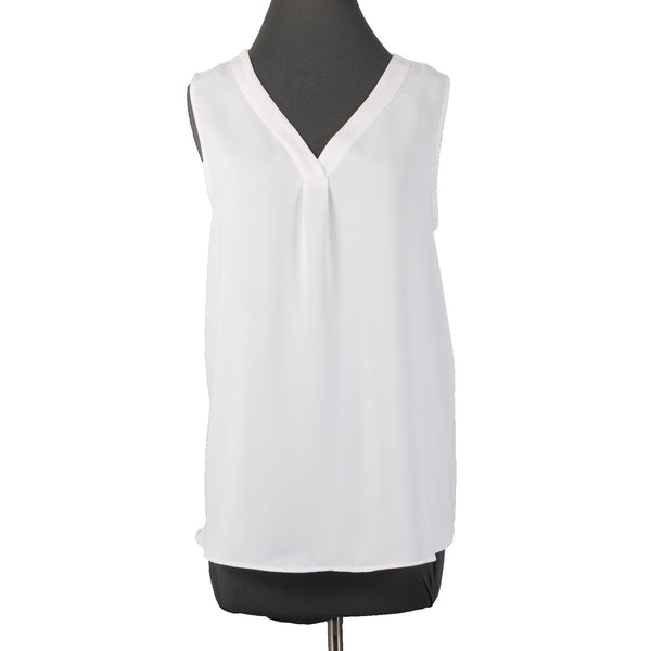 Nic Zoe Top NEW $78 Sz L Paper White V Neck Gathered 100% Polyester Top