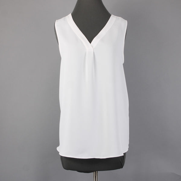 Nic Zoe Top NEW $78 Sz L Paper White V Neck Gathered 100% Polyester Top