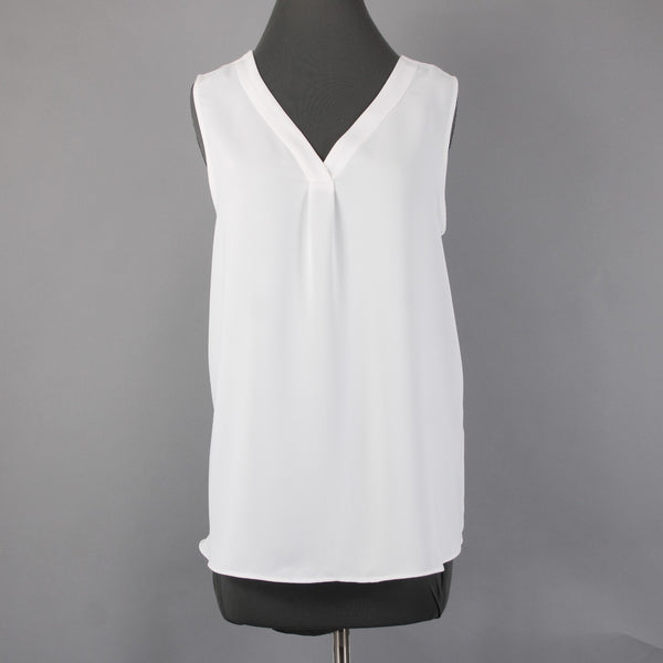 Nic Zoe Top NEW $78 Sz L Paper White V Neck Gathered 100% Polyester Top