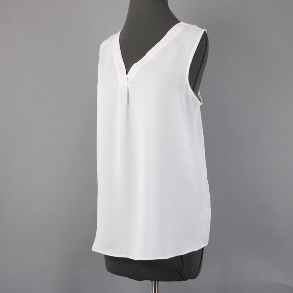Nic Zoe Top NEW $78 Sz L Paper White V Neck Gathered 100% Polyester Top