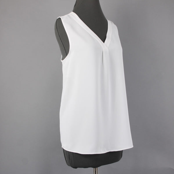Nic Zoe Top NEW $78 Sz L Paper White V Neck Gathered 100% Polyester Top