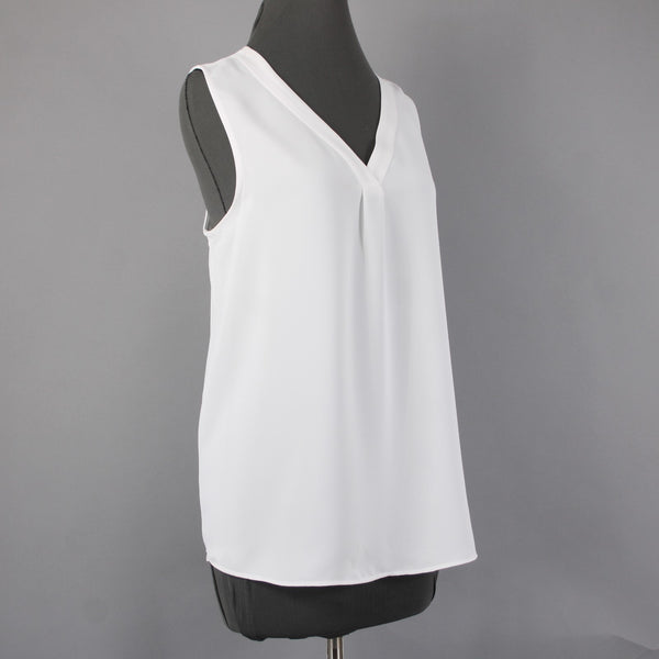 Nic Zoe Top NEW $78 Sz L Paper White V Neck Gathered 100% Polyester Top