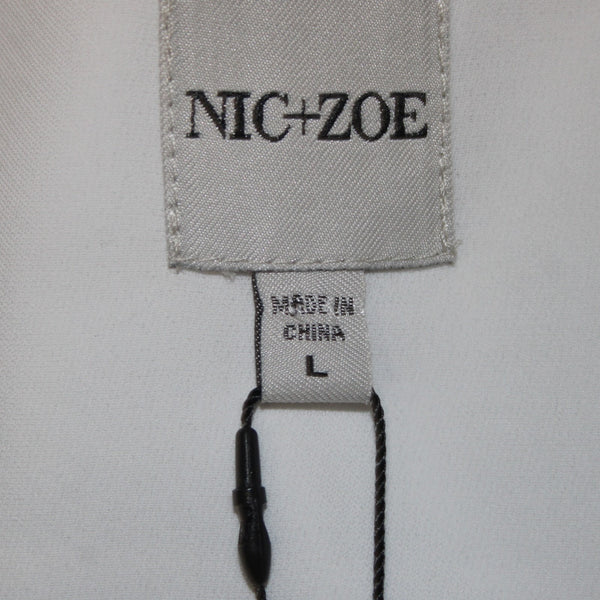 Nic Zoe Top NEW $78 Sz L Paper White V Neck Gathered 100% Polyester Top