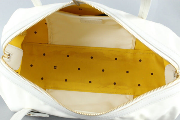 Kate Spade 14 x 5 Ivory Nylon Brown Gold Zip Nylon Water Resist Lining Purse