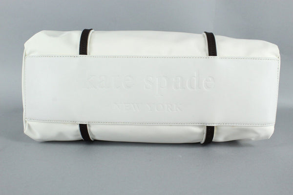 Kate Spade 14 x 5 Ivory Nylon Brown Gold Zip Nylon Water Resist Lining Purse