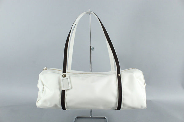 Kate Spade 14 x 5 Ivory Nylon Brown Gold Zip Nylon Water Resist Lining Purse