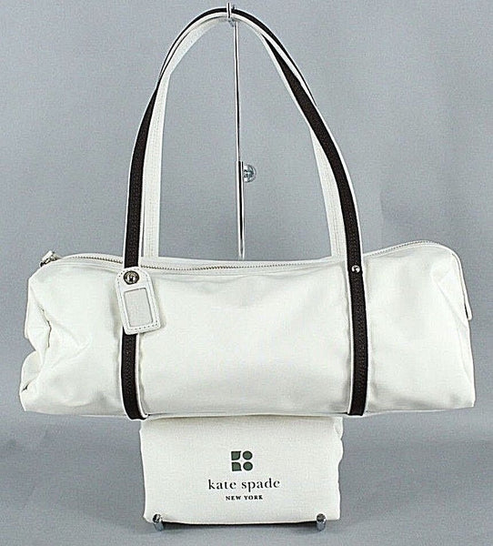 Kate Spade 14 x 5 Ivory Nylon Brown Gold Zip Nylon Water Resist Lining Purse