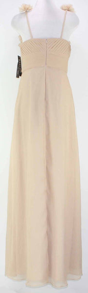Bari Jay NEW $250 Sz 10 Nude Tan Sheer Poly Pleated Bodice Rosettes Dress
