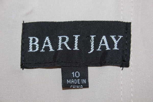 Bari Jay NEW $250 Sz 10 Nude Tan Sheer Poly Pleated Bodice Rosettes Dress