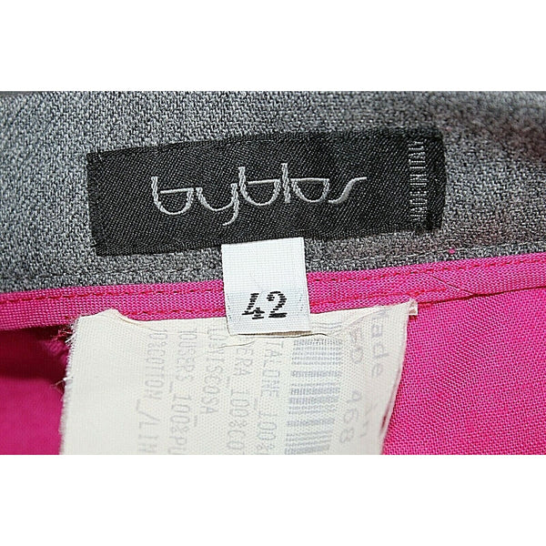 Byblos Sz 42 x 32 Gray Magenta Side Panel Wool Cotton Blend Trouser Pants