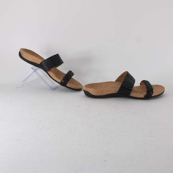 Vionic Jeanne Womens Slides Sz 9 M Casual Black Leather Braid Slip-On Sandals