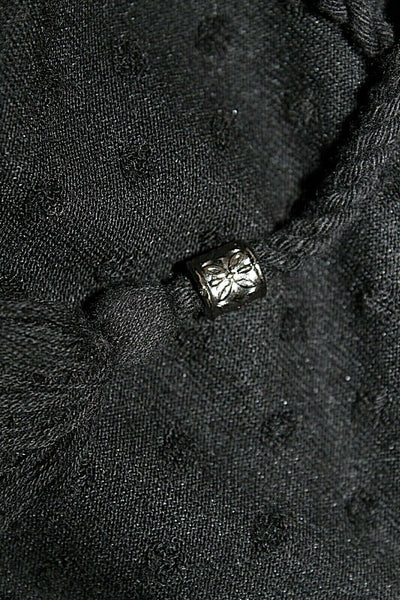 DR2 Sz XS Black Lace Trim Texture Split Side Tassel Tie Neck Poly Rayon Top