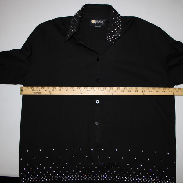 Christine Alexander Sz M Black Rhinestone 100% Cotton Lightweight Unlined Jacket