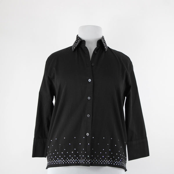 Christine Alexander Sz M Black Rhinestone 100% Cotton Lightweight Unlined Jacket