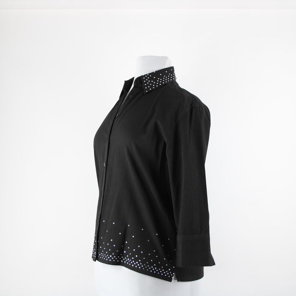 Christine Alexander Sz M Black Rhinestone 100% Cotton Lightweight Unlined Jacket