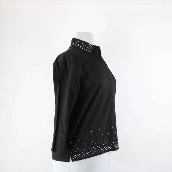 Christine Alexander Sz M Black Rhinestone 100% Cotton Lightweight Unlined Jacket