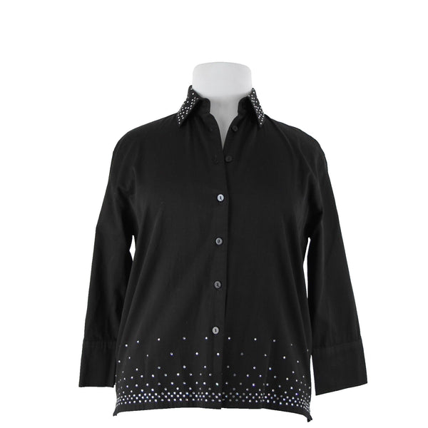 Christine Alexander Sz M Black Rhinestone 100% Cotton Lightweight Unlined Jacket