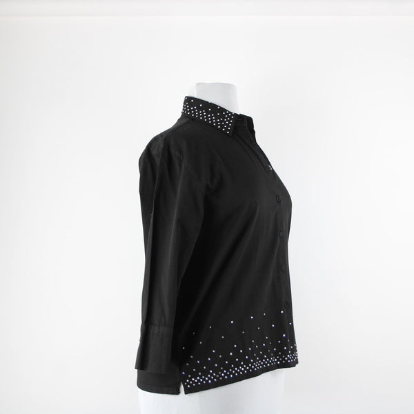 Christine Alexander Sz M Black Rhinestone 100% Cotton Lightweight Unlined Jacket