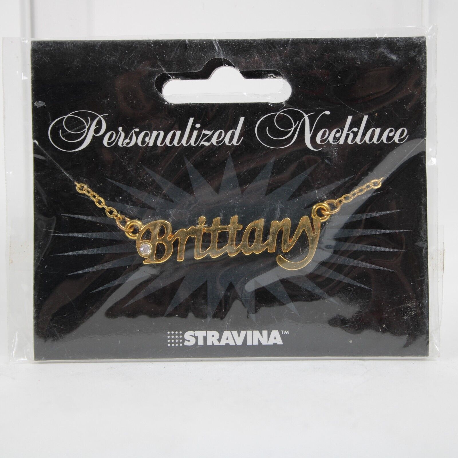 BRITTANY NEW Name Goldtone Rhinestone Accent 14.5" w 4.5 Multi Ring Ext Necklace