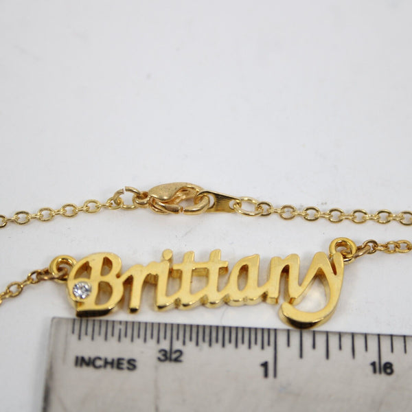BRITTANY NEW Name Goldtone Rhinestone Accent 14.5" w 4.5 Multi Ring Ext Necklace
