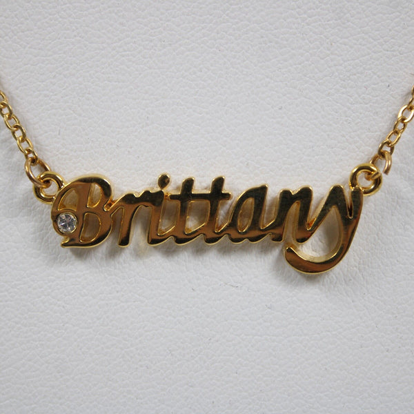 BRITTANY NEW Name Goldtone Rhinestone Accent 14.5" w 4.5 Multi Ring Ext Necklace
