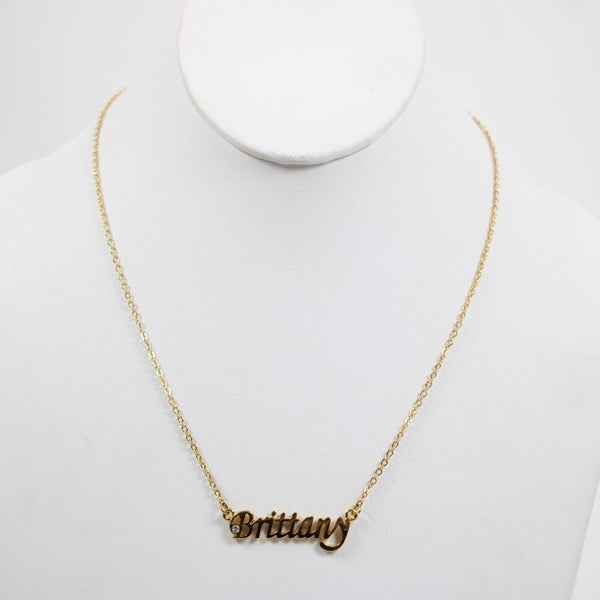 BRITTANY NEW Name Goldtone Rhinestone Accent 14.5" w 4.5 Multi Ring Ext Necklace