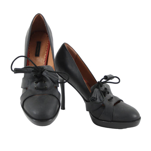 Diesel Black Gold Sz 39 Black Tie Detail Closed Toe Leather 4.5" Heels