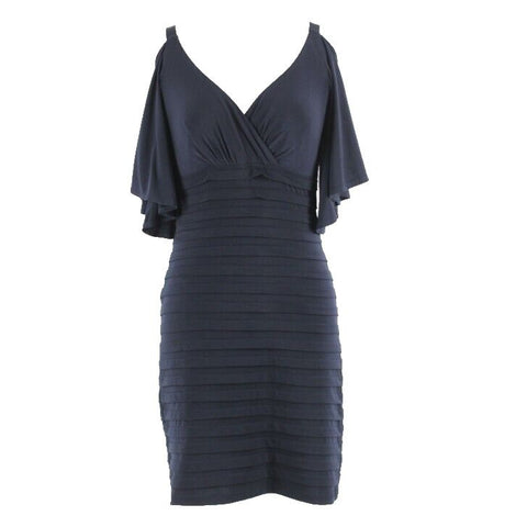 London Times Sz 2 Navy Blue Cold Shoulder Polyester Blend? Dress