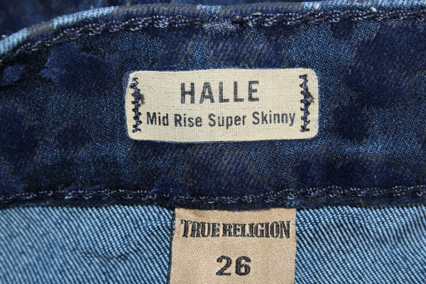 True Religion Halle Sz 26 x 26 Navy Velvet Animal Print Cotton Blend Jeans