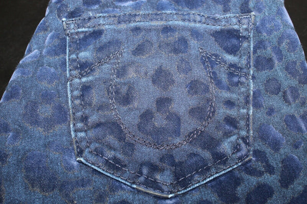 True Religion Halle Sz 26 x 26 Navy Velvet Animal Print Cotton Blend Jeans