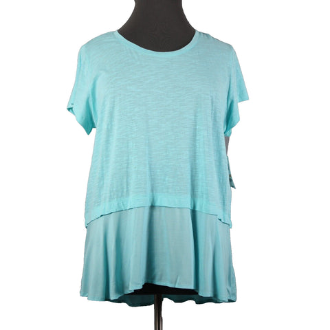 Style Co NEW $39 Core Sz 2X Pacific Aqua Blue Asymmetrical 100% Cotton Rayon Top