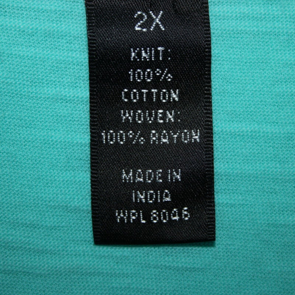 Style Co NEW $39 Core Sz 2X Pacific Aqua Blue Asymmetrical 100% Cotton Rayon Top