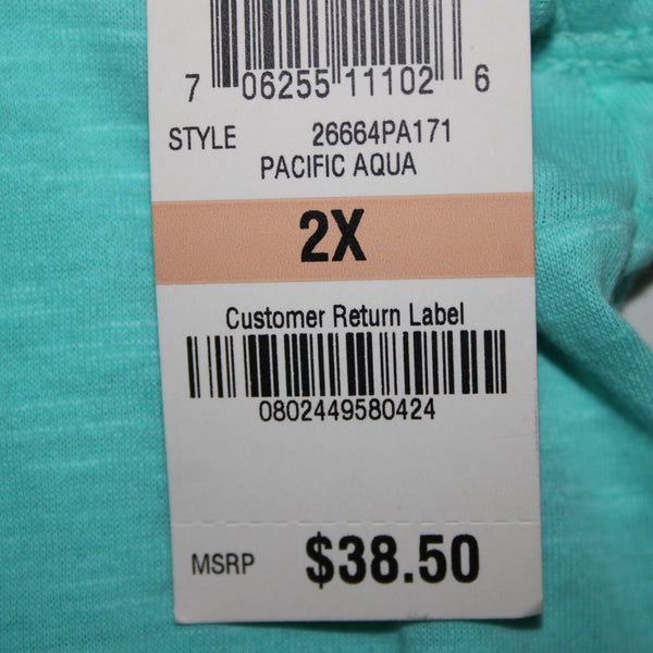 Style Co NEW $39 Core Sz 2X Pacific Aqua Blue Asymmetrical 100% Cotton Rayon Top