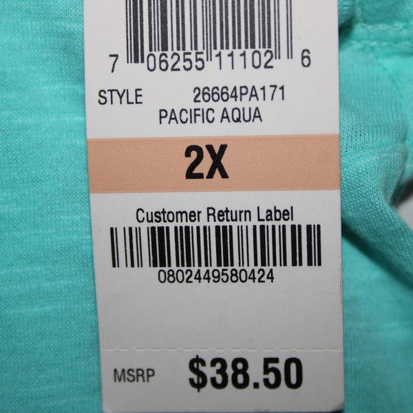 Style Co NEW $39 Core Sz 2X Pacific Aqua Blue Asymmetrical 100% Cotton Rayon Top