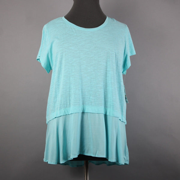 Style Co NEW $39 Core Sz 2X Pacific Aqua Blue Asymmetrical 100% Cotton Rayon Top