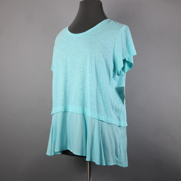 Style Co NEW $39 Core Sz 2X Pacific Aqua Blue Asymmetrical 100% Cotton Rayon Top