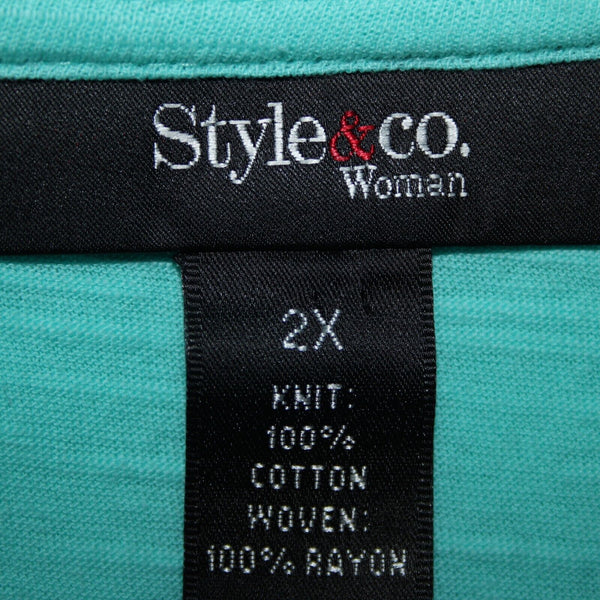 Style Co NEW $39 Core Sz 2X Pacific Aqua Blue Asymmetrical 100% Cotton Rayon Top