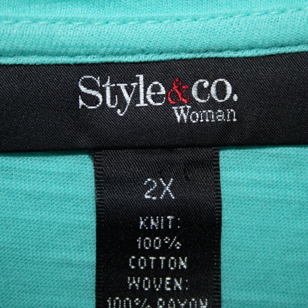 Style Co NEW $39 Core Sz 2X Pacific Aqua Blue Asymmetrical 100% Cotton Rayon Top