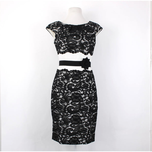 Jax Dress Sz 6 Black White Lace Detail Lined Nylon Cotton Polyester Pencil Dress