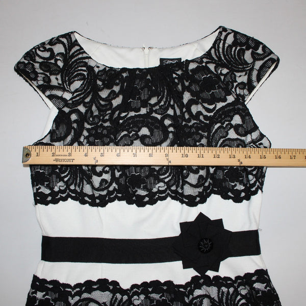 Jax Dress Sz 6 Black White Lace Detail Lined Nylon Cotton Polyester Pencil Dress