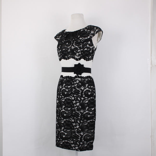 Jax Dress Sz 6 Black White Lace Detail Lined Nylon Cotton Polyester Pencil Dress