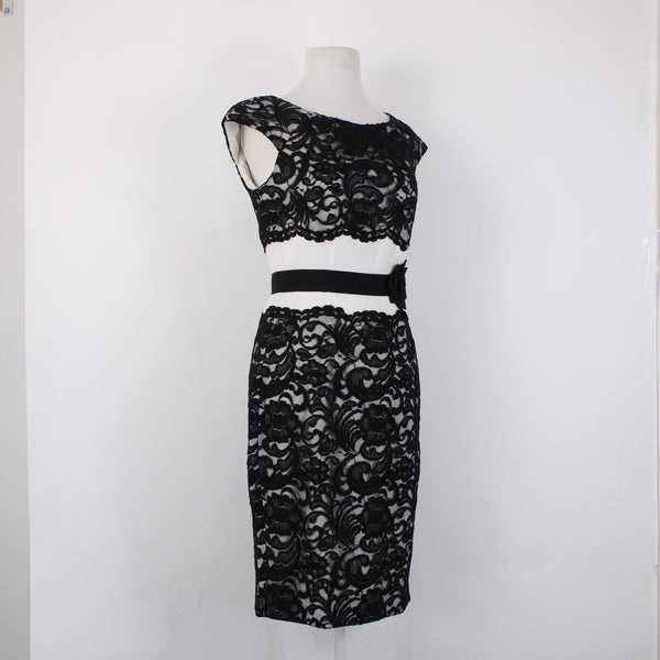 Jax Dress Sz 6 Black White Lace Detail Lined Nylon Cotton Polyester Pencil Dress